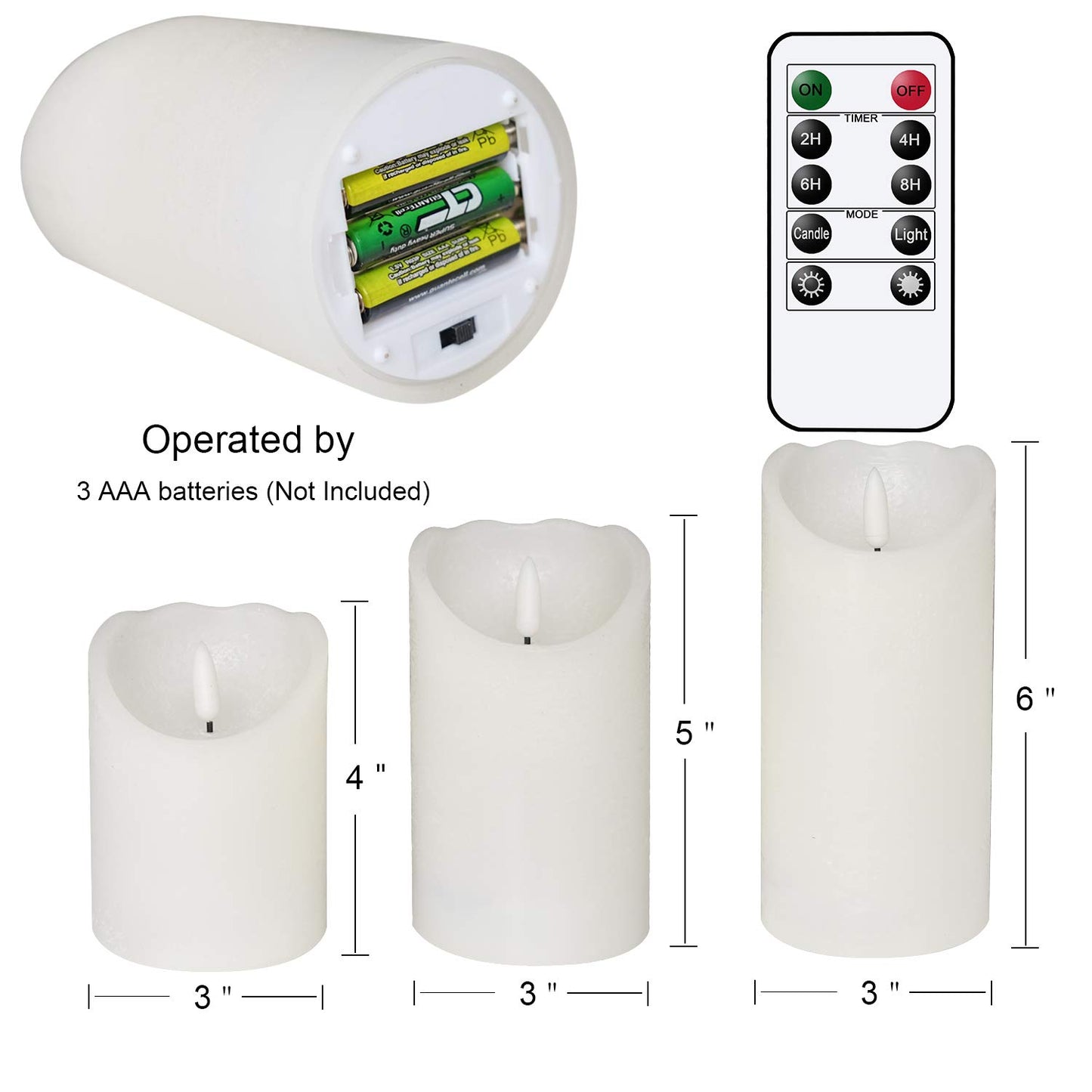 Eldnacele Battery Operated Flameless Candles with Remote and Timer, Set of 3 White Real Wax LED Pillar Candles 3D Wick Flickering Dimmable Light