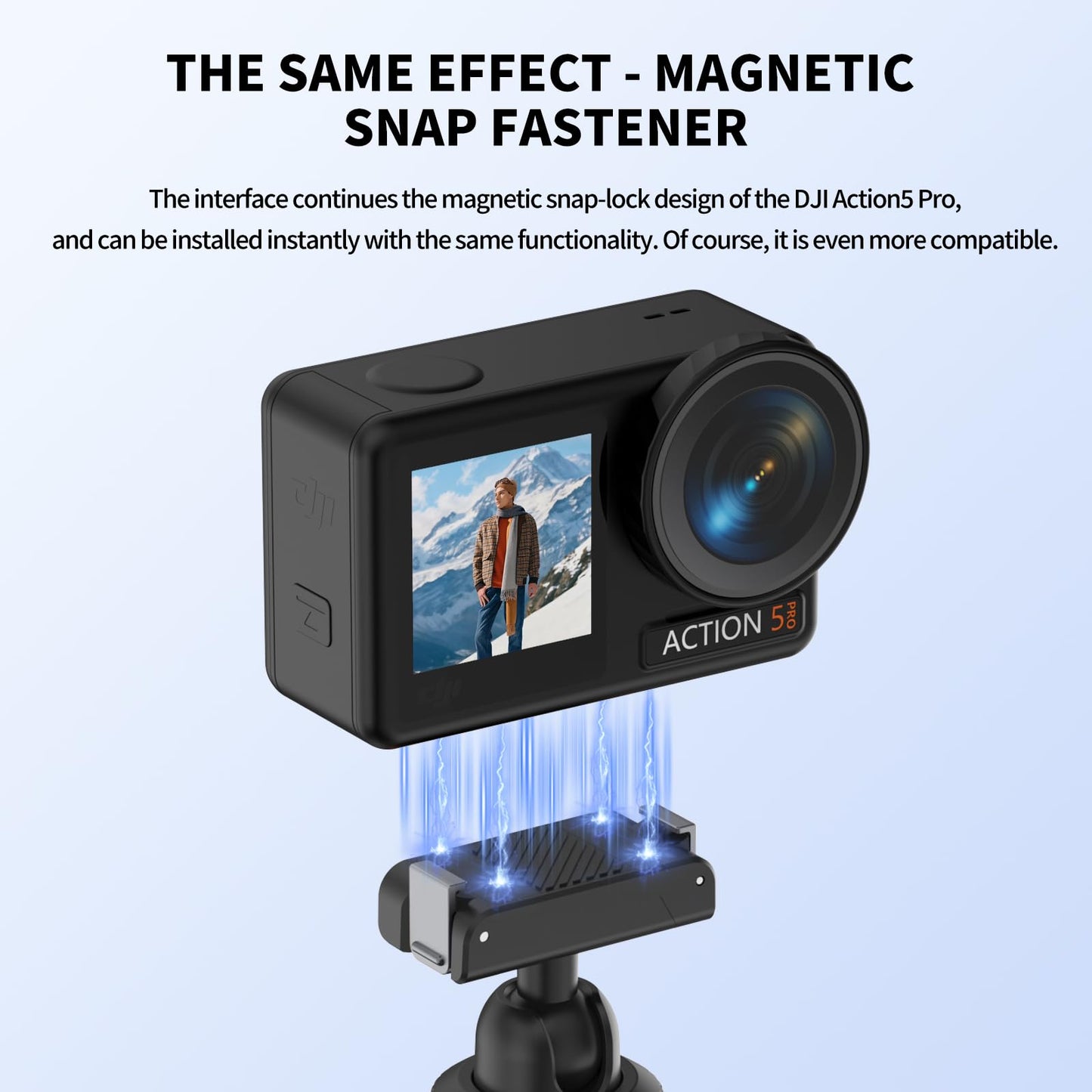 YUNJITONN Magnetic Quick Release Extension Rod Compatible with DJI Osmo Action 5 Pro/4/3/360, Extendable Selfie Stick Tripod, Black, Portable Vlog