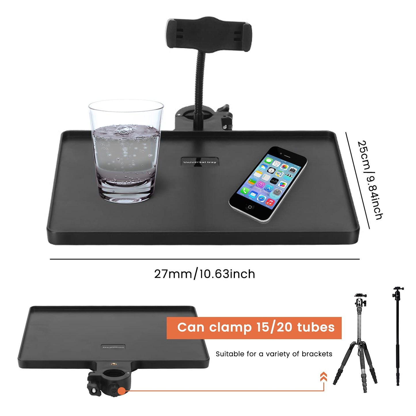 Phone holder Microphone Stand Tray, Clamp-On Rack Tray,Cell Phone Stand for Music Sheet,Compatible with Most Microphones Stands for Live