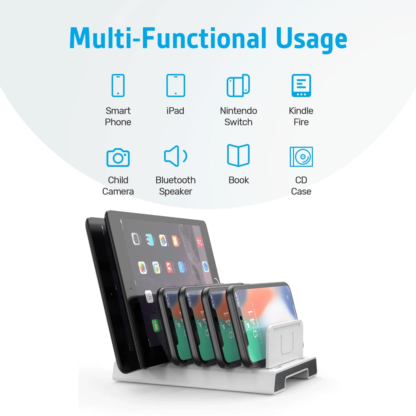 Unitek Adjustable Universal Multi Device Organizer Dock Stand Holder Compatible iPhone, iPad, Kindle, Fire Tablet, Samsung Galaxy, Google Nexus