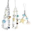 3PCS Beach Style Phone Charm Strap Chains, Hand Phone Wrist Strap Camera Lanyard,Trendy Shell, Starfish Beaded Cell Phone Lanyards for Women, Girls