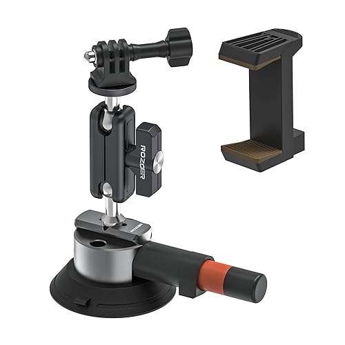 ROZOER 3" Suction Cup Mount Kit for Action Cams/Phone/360 Camera/DSLR Comes with Adapter for GoPro, Phone Clip, 3.84" Universal Magic Arm