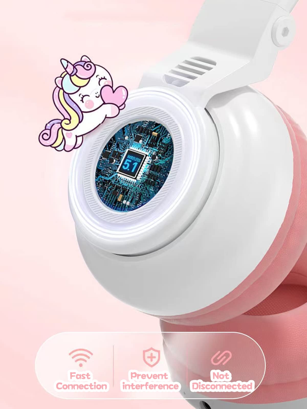 Unicorn Bluetooth Kids Headphones, Foldable Wireless, Volume Limit, White
