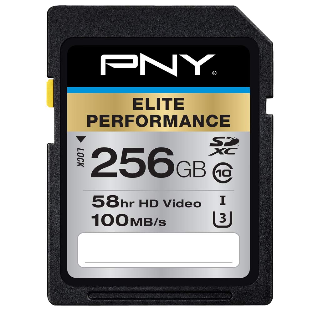 PNY 256GB Elite Performance Class 10 U3 SDXC Flash Memory Card - 95MB/s Read, Class 10, U3, 4K UHD, Full HD, UHS-I, Full Size SD