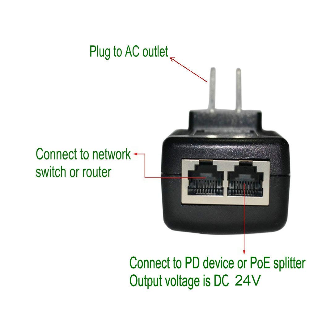 Jeirdus 24V 1A Passive Power Over Ethernet Power Supply PoE Injector Ethernet Adapter with Wall Plug IEEE 802.3af Compliant 10/100Mbps for IP Cameras