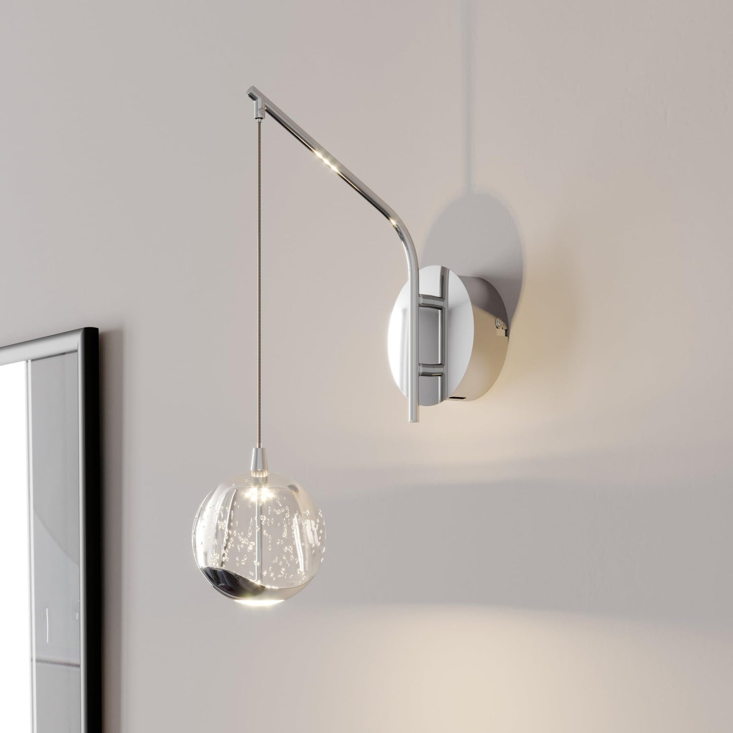 Lucande 13" Chrome Hanging Wall Sconce Vintage, Integrated LED Bubble Glass Globe, Modern Art Deco Hanging Wall Light for Bedroom, Living Room