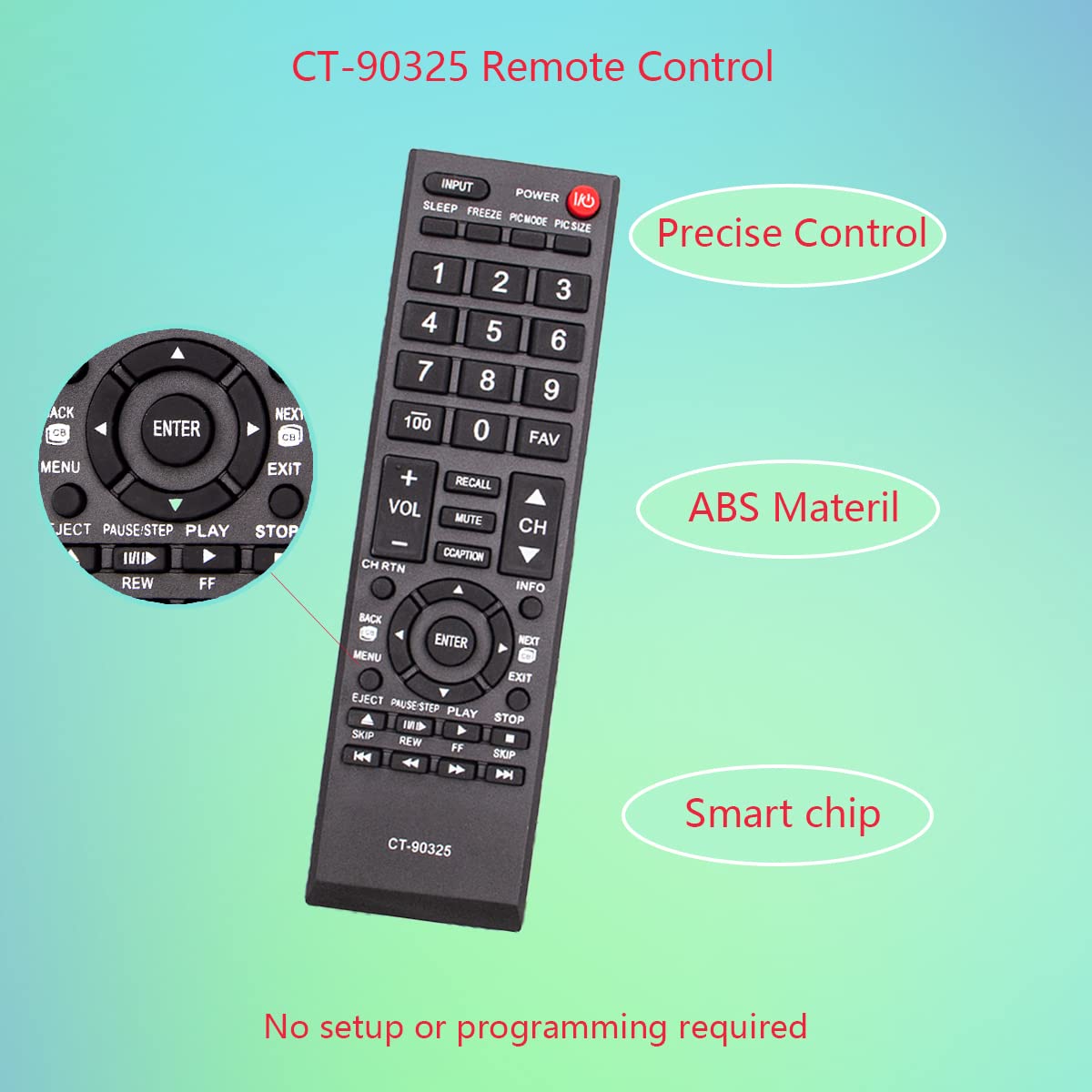 GHUST CT-90325 CT90325 Replacement Remote Control for Toshiba TV 32L1300U 32L1350 32L1350U 32L1400 32L1400U 32L2200 32L2200U 32L2300 32L2300U 32L4200