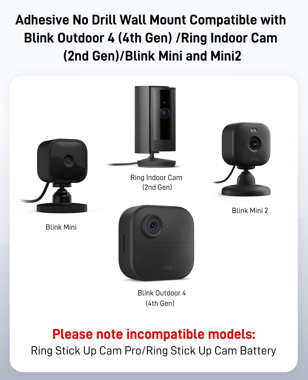 5 Pack Blink Camera Wall Mount No Drill No Screws Holder Compatible with Blink Outdoor 4/Mini/Mini 2 / Ring Indoor Cam (2nd Gen) Cameras Adhesive Wall