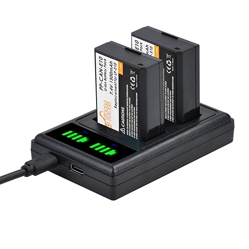 Pickle Power LP-E10 Battery 2-Pack and LED Dual Charger for Canon EOS Rebel T7 T6 T5 T3 T100, EOS 2000D, 3000D, 4000D, 1200D 1100D 1300D 1500D, KISS