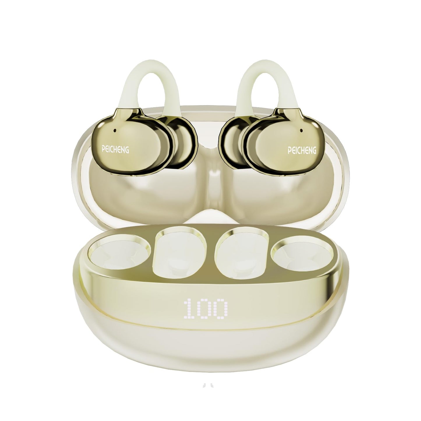 PEICHENG Earbuds Wireless Bluetooth Earphones, 5H Playback 50mAh+400mAh Power Case with Digital Display (Beige)