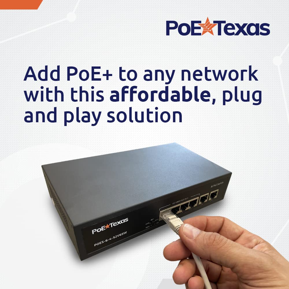PoE Texas 4-Port PoE+ Switch with 2 Uplinks, VLAN, 65W