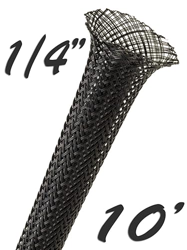 Electriduct 1/4" Black PET Expandable Braided Sleeving Cable Mesh Flexible Wire Sleeve - 10 Feet