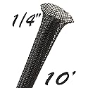 Electriduct 1/4" Black PET Expandable Braided Sleeving Cable Mesh Flexible Wire Sleeve - 10 Feet