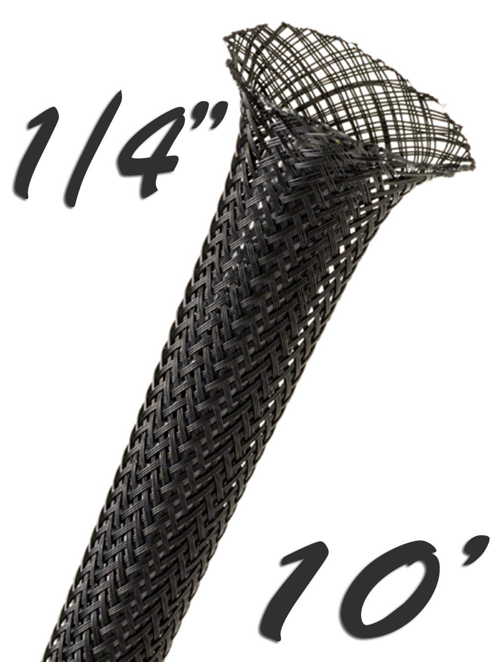 Electriduct 1/4" Black PET Expandable Braided Sleeving Cable Mesh Flexible Wire Sleeve - 10 Feet