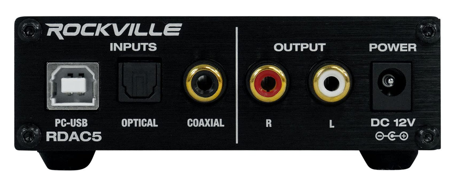Rockville RDAC5B DAC Digital to Analog Converter, USB/Optical/Coax/RCA, 24-Bit Support, Up to 192kHz Input, Headphone Amp, for Home Audio and Gaming