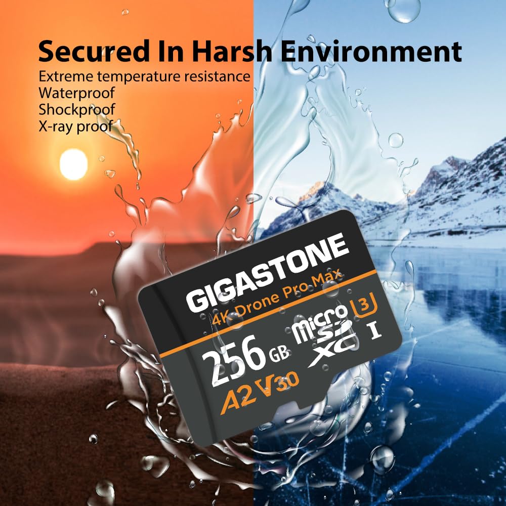 ?5-Years Data Recovery??Designed for Drone? GIGASTONE 256GB Micro SD Card, 4K Drone Pro Max, A2 V30 for DJI Drone, 4K UHD Video Recording, R/W up