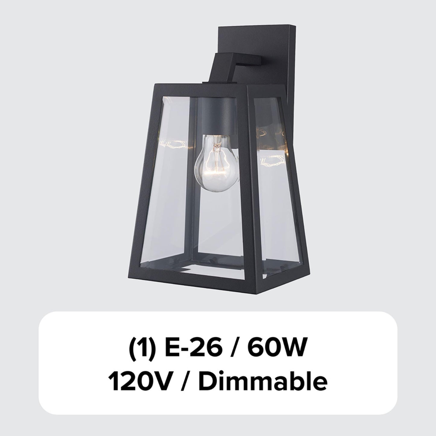 Charmelle 1-Inch Outdoor Wall Light | Black Exterior Sconce with Clear Glass | 1-Light Fixture | Uses E26 Medium Base Bulb | Wet Rated for Porch