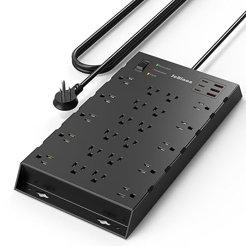 22 Outlets & 6 USB Big Power Strip, Jcblaon Surge Protector with 3USB C & 3USB A Charging Ports, 6.5ft Flat Plug Heavy Duty Extension
