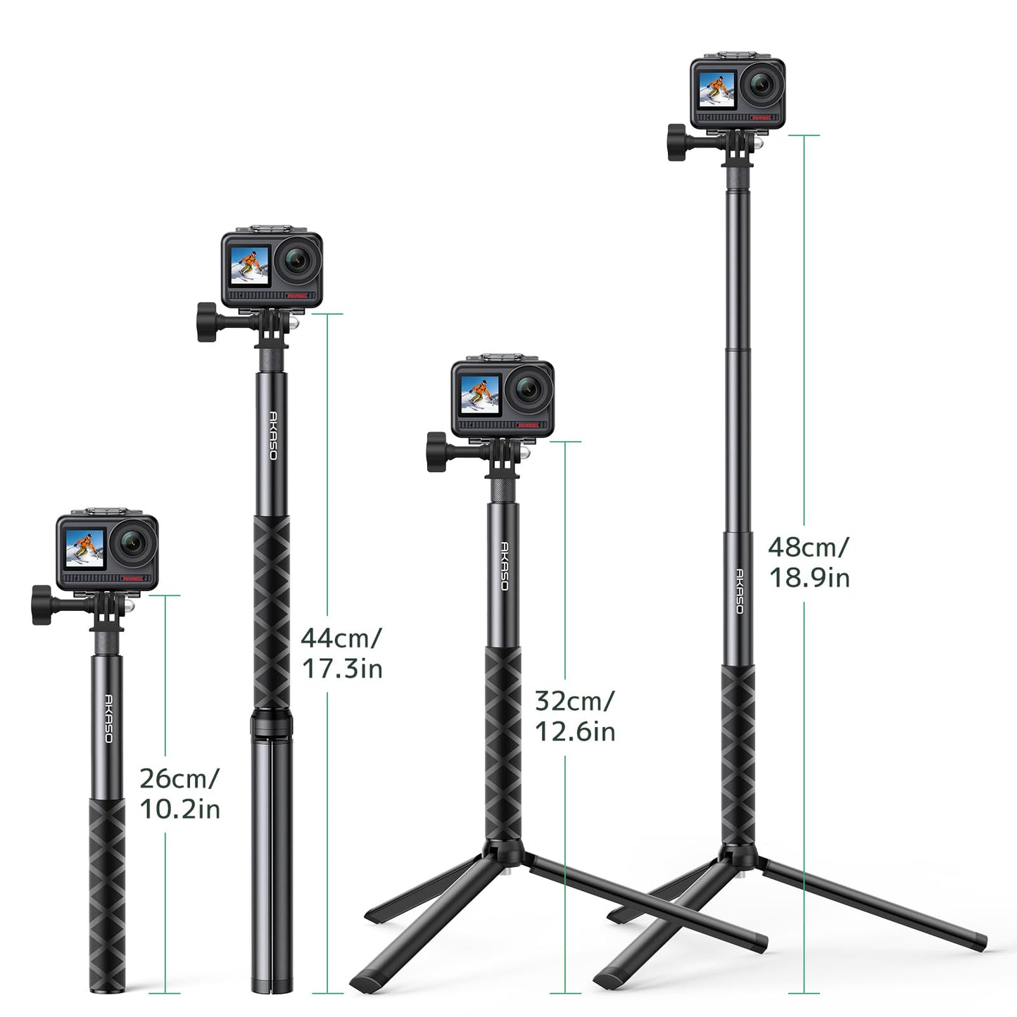 AKASO 47" Extendable Selfie Stick and a Tripod Stand Action Camera Accessories for GoPro Hero 13/12/11/10/9/8/7/Max/DJI Osmo Action/AKASO 360