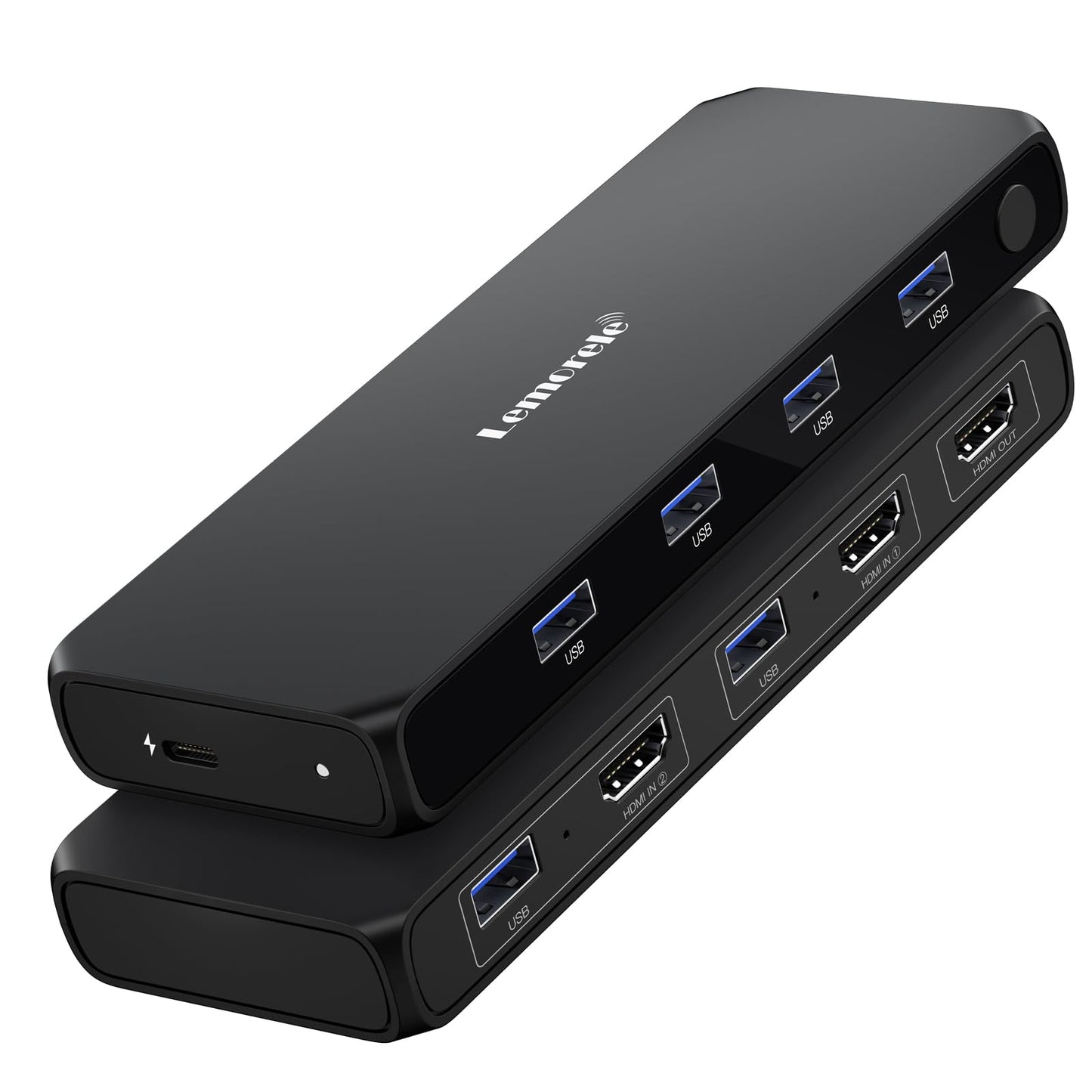 Lemorele KVM Switch 4K 2x1, 2-Computer Sharing 1 Monitor with USB 3.0 Hub, 4-Port USB for Mouse Keyboard, Plug and Play, USB-C Powered, 4K@30Hz (2 USB