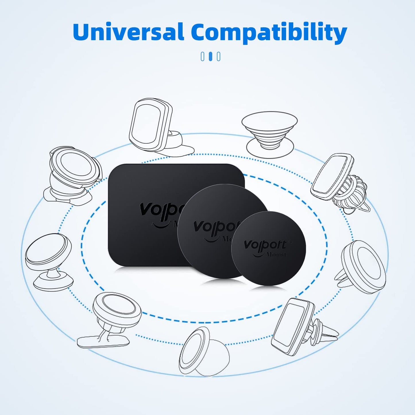 volport Metal Plate for Phone Magnet, 6 Pack Magic Plates Replacement with Sticky Adhesive for Magnetic Car Phone Mount Holder