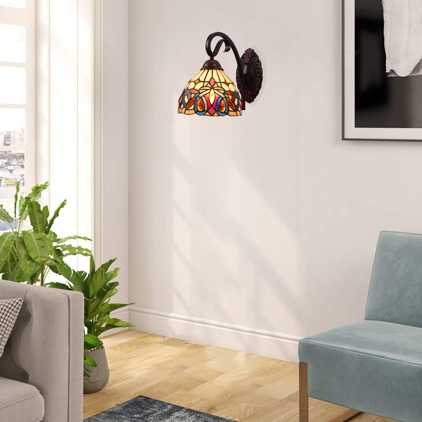 Chloe Lighting Serenity Victorian Tiffany-Style Dark Bronze 1 Light Wall Sconce 8'' Wide, Multicolor