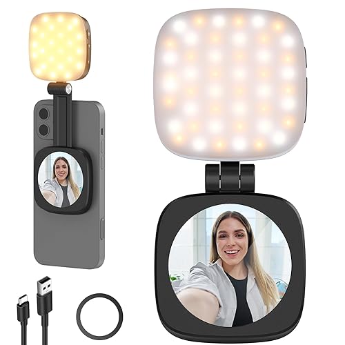 NEEWER BASICS Magnetic Selfie Light Compatible with MagSafe iPhone,CRI95 700lx/0.3m Folding LED Phone Fill Ring Lighting with Mirror for Zoom Makeup