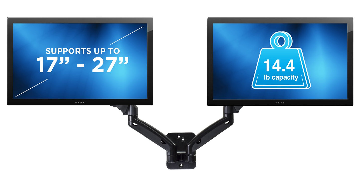 Mount-It! Dual Monitor Wall Mount - 2 Monitor Wall Mount Arms - Full Motion Height Adjustable Computer Monitor Wall Mounting Bracket with Two