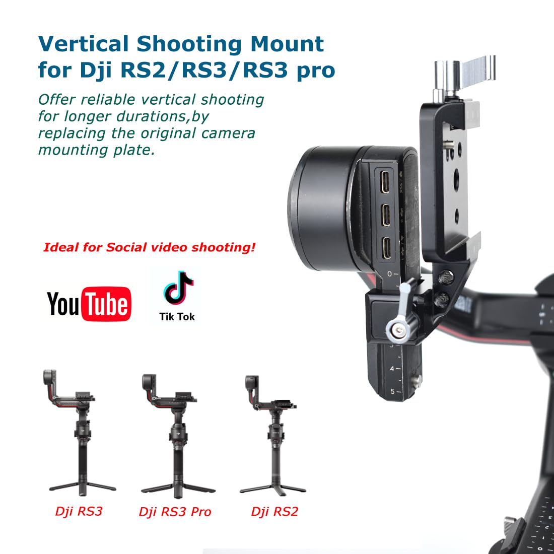 KOQINVIZ Vertical Camera Mount for DJI RS2, RS3, RS3 Pro - Gimbal Vertical Shooting Camera Adapter for YouTube Tiktok Social Media DJI Stabilizer