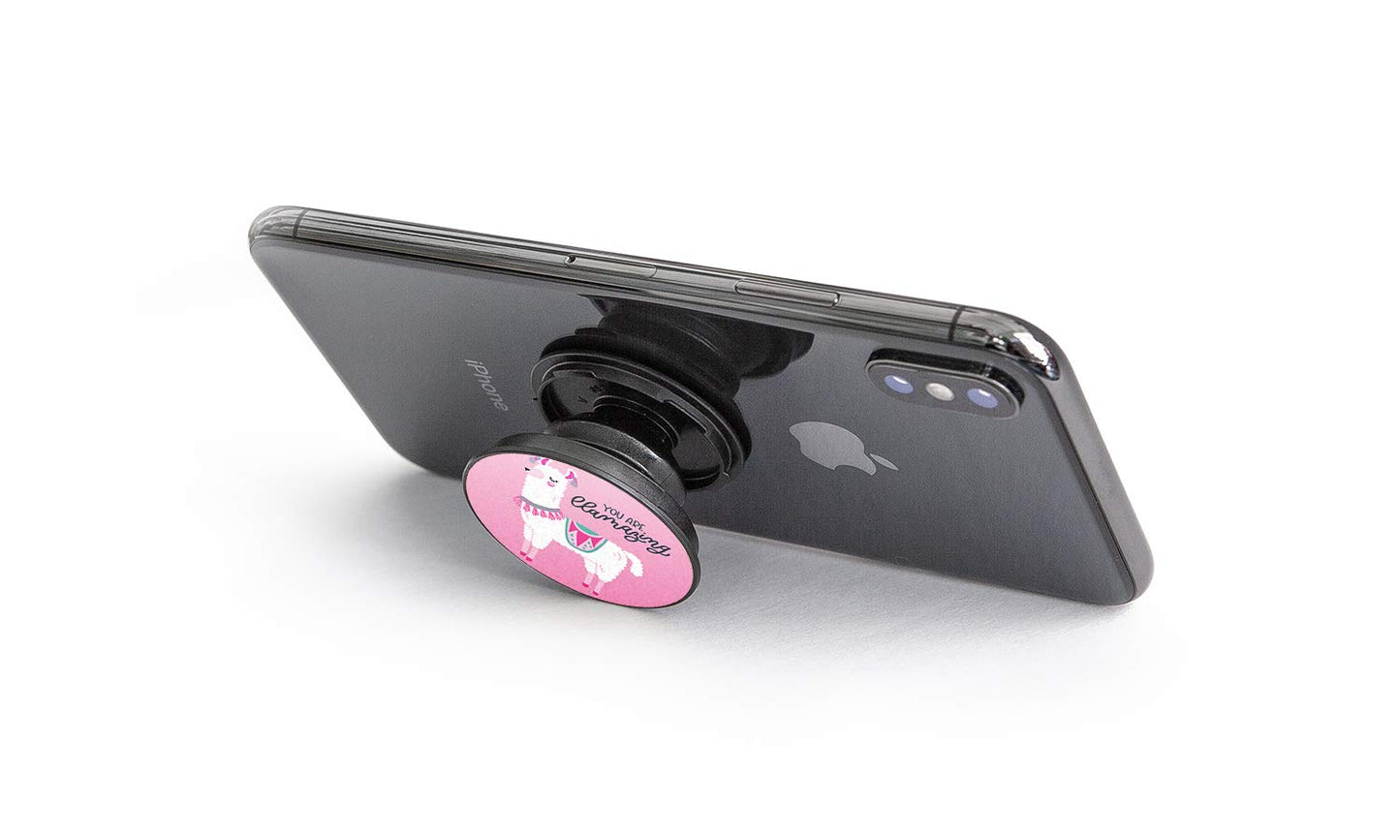 SpinPop Grip and Kickstand for Phones and Tablets - Pink LLAMAZING Llama