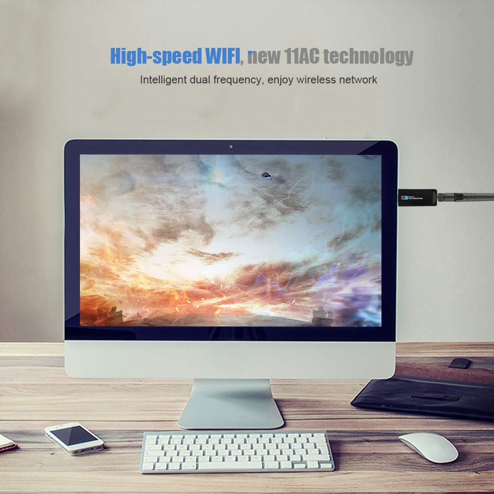 ASHATA USB Network Card,RTL8821AU Network Adapter Band 600Mbps USB Adapter Compatible with Bluetooth, High-Speed 2.4GGHZ and 5.8GHZ Network Card