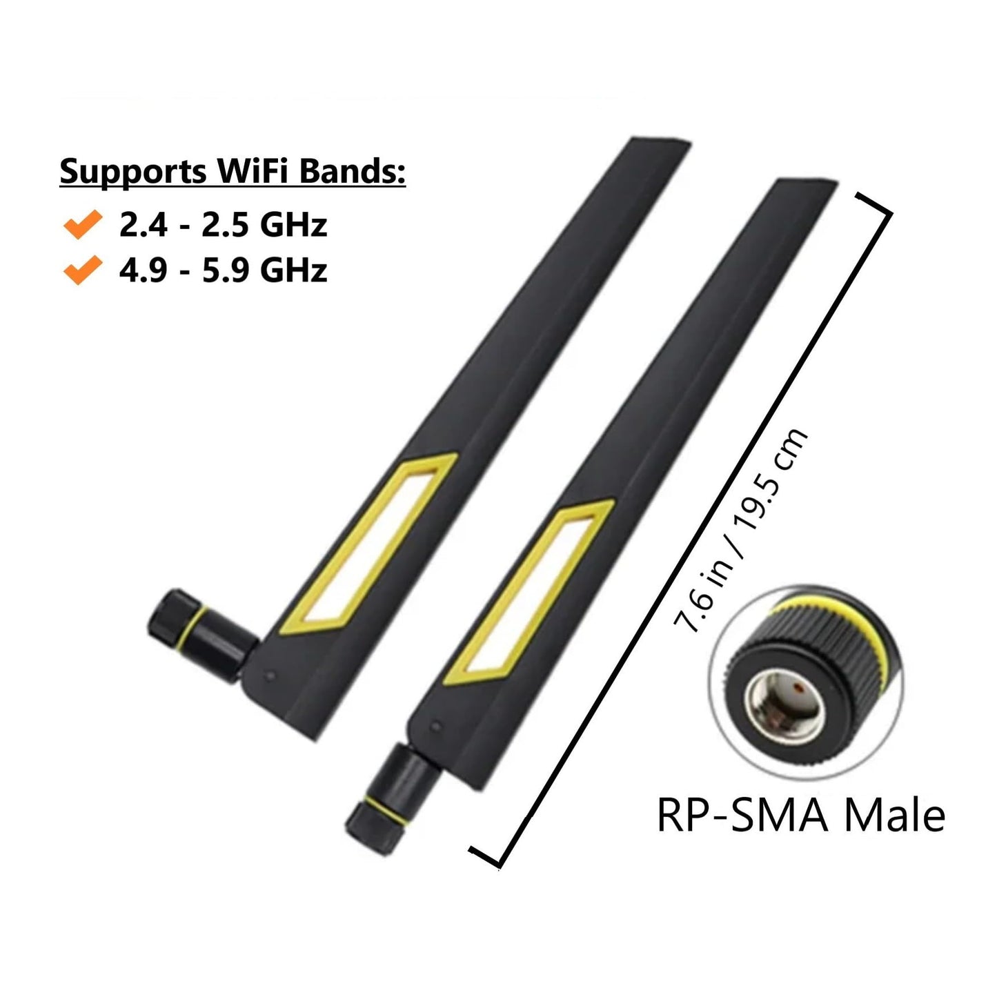 Black and Gold 10dBi Dual Band Signal Booster Wi-Fi Antennas (2.4GHz/5GHz-5.8GHz) with RP-SMA Male Connector for Wireless Camera, Router, Hotspot - 2