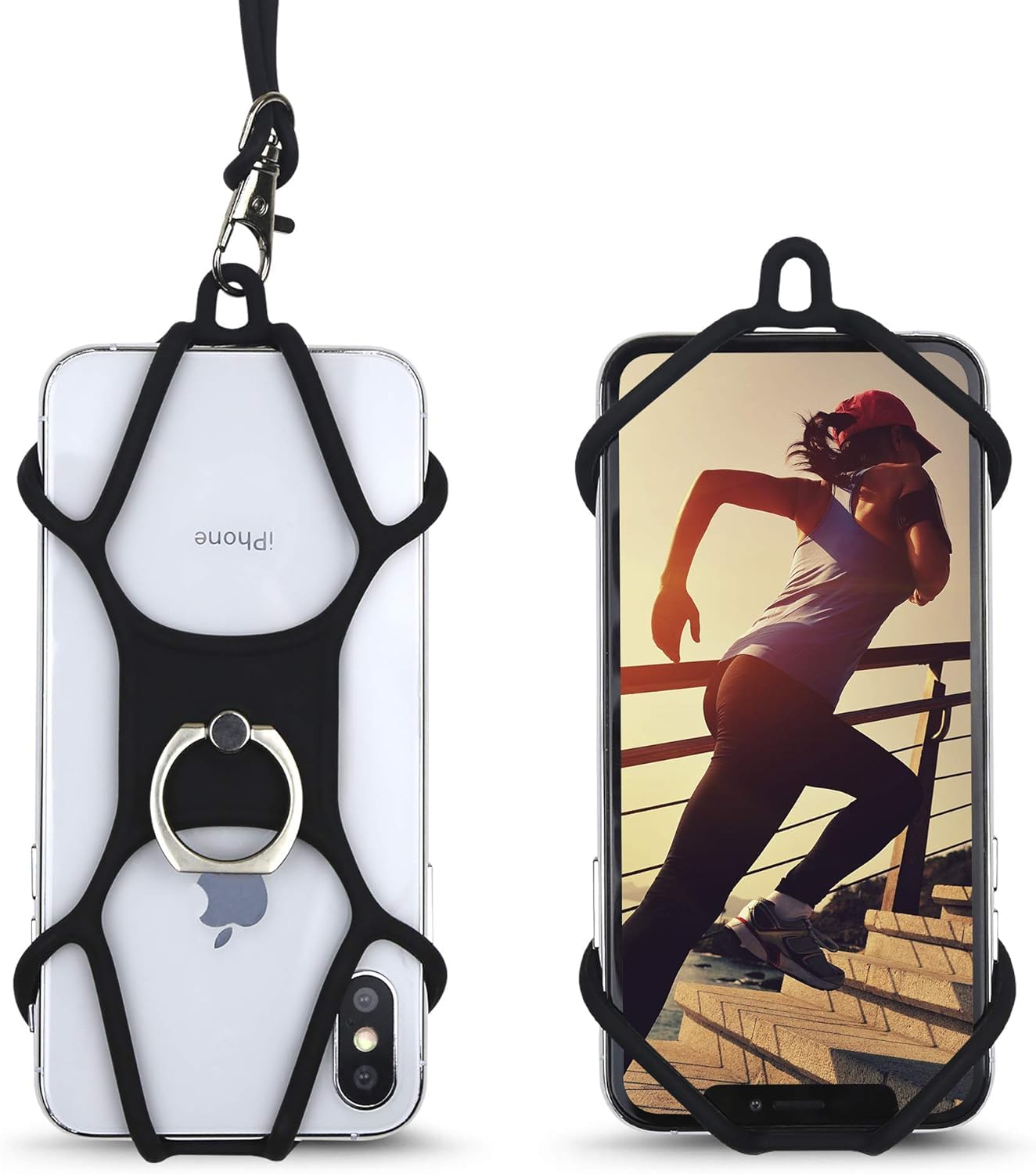 Gear Beast Cell Phone Lanyard, Silicone Smartphone Holder Case and Neck Strap Compatible with Most Phones, Black