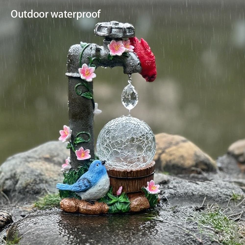 ZYLiWoo Solar Cardinal Garden Statue Decoration, Water Faucet and Solar Light Glass Ball, Outdoor Resin Garden Statue, Cardinal Gift, Women's Mother's