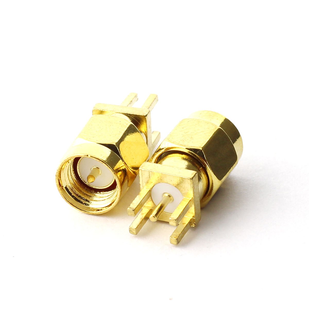 Maxmoral 5PCS SMA Male PCB Panel Edge Mount Plug with 4 Pins Stand Straight Connector RF Coax Coaxial Adapter