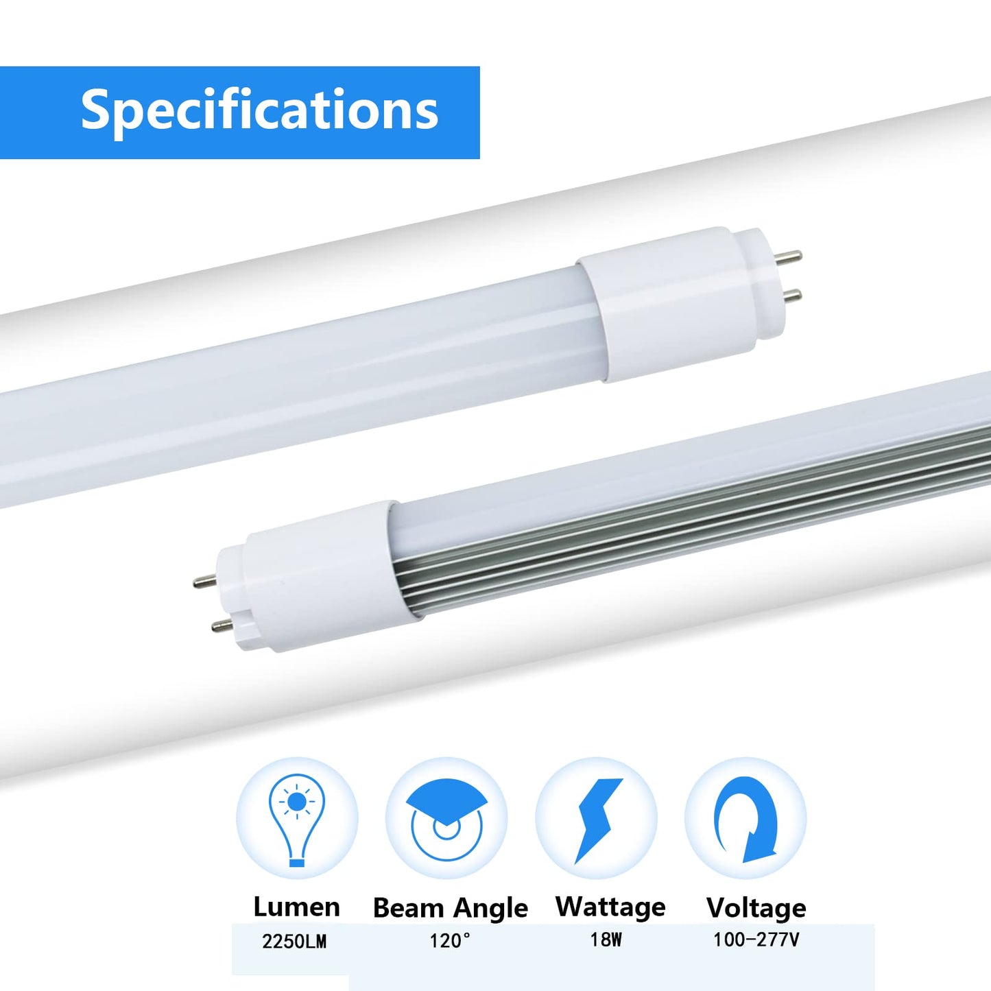 Sokply T8 T12 4FT LED Bulbs Light Tube Type A+B 18W 2250LM, F32T8/F40T12 LED Fluorescent Replacement, 6000K White Light, Plug and Play or Ballast