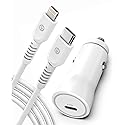 Galvanox Ultra-Fast iPhone Car Charger with Lightning to USB Type-C Cable (MFi Apple Certified) Rapid Charging Power Adapter (for iPhone
