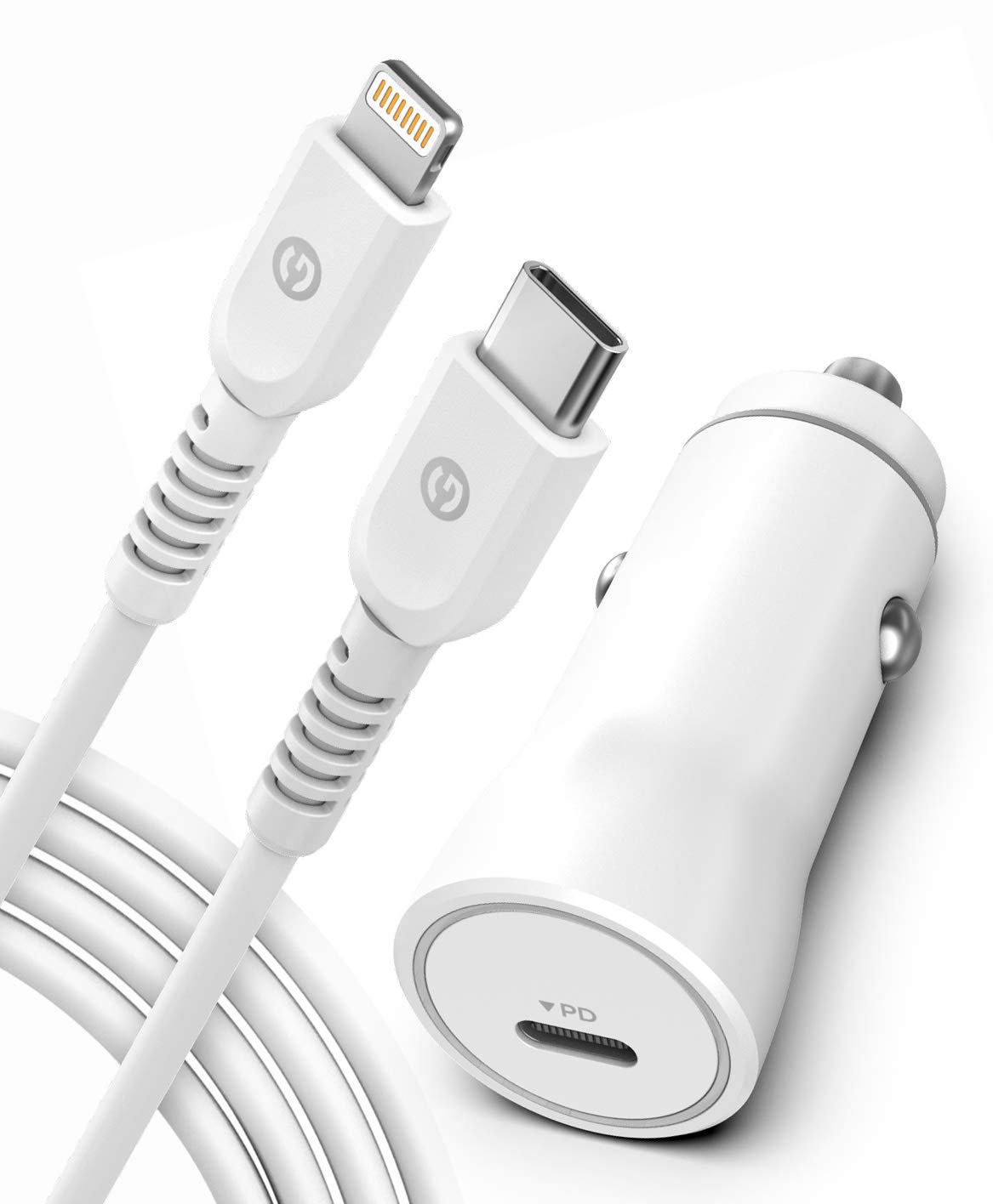 Galvanox Ultra-Fast iPhone Car Charger with Lightning to USB Type-C Cable (MFi Apple Certified) Rapid Charging Power Adapter (for iPhone