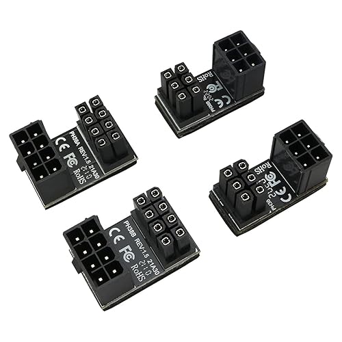 ZYAMY 4pcs PCIe 8 Pin 6 Pin U Turn 180 Degree Angle Connector Power Adapter Board for Desktop Graphics Card Black (Four Styles)