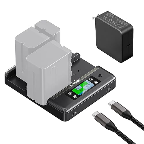 NEEWER NP-F970 4 Channel Charger with Smart Power Consolidation Compatible with Sony NP-F550 750 Camcorder NPF Camera Battery, PD100W Fast
