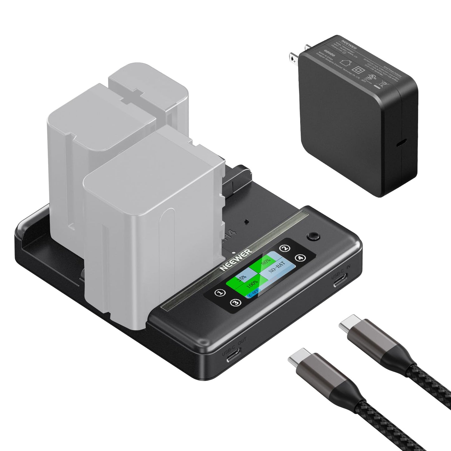 NEEWER NP-F970 4 Channel Charger with Smart Power Consolidation Compatible with Sony NP-F550 750 Camcorder NPF Camera Battery, PD100W Fast