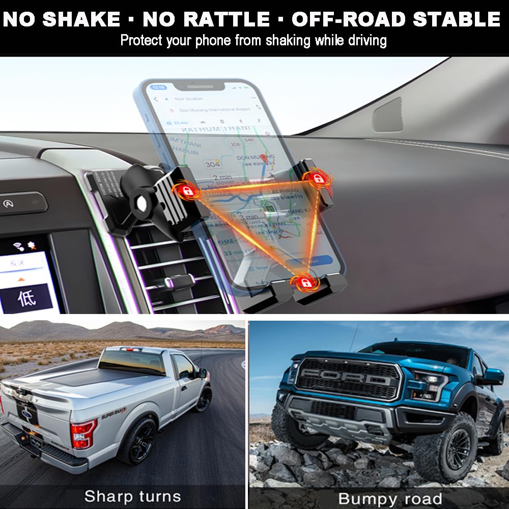 KOQEIEY Upgraded Aluminum Vent Phone Mount for Ford F150 2021-2024, Ford F-250/F-350 2023-2024, F-150 Lightning XL&PRO, 360° Rotation Metal F150 Phone