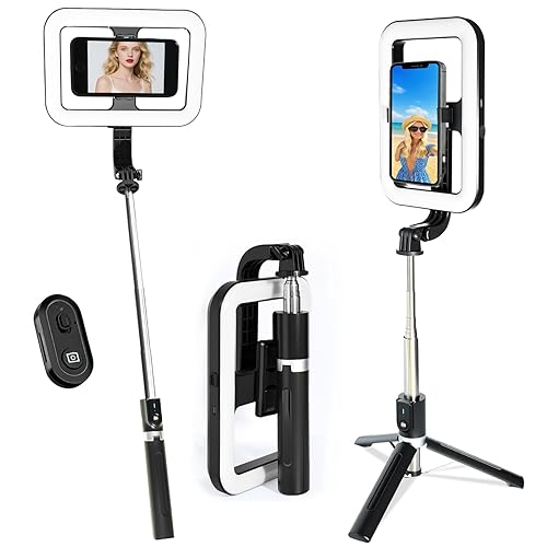 Foldable Selfie Light with Stand,54" Extendable Phone Holder Selfie Stick with Dimmable LED Lights and Remote,Ring Light Tripod for Video