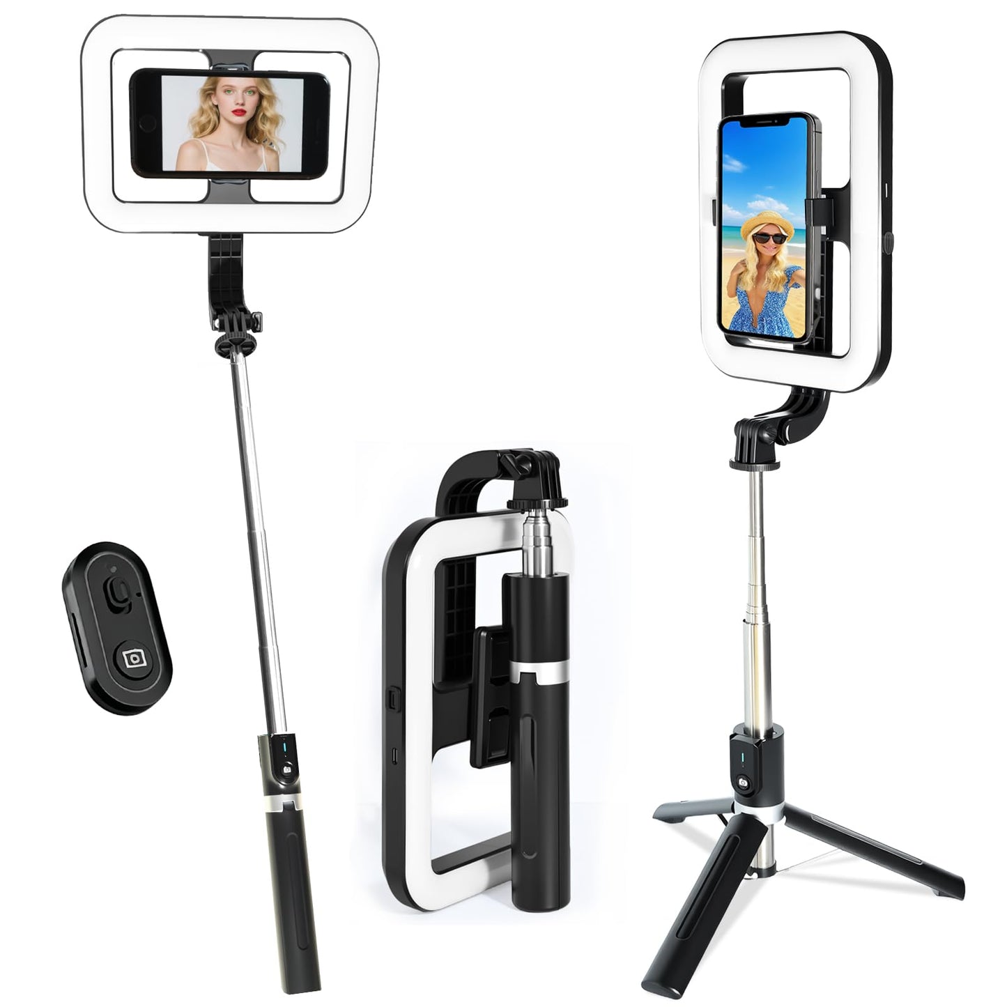 Foldable Selfie Light with Stand,54" Extendable Phone Holder Selfie Stick with Dimmable LED Lights and Remote,Ring Light Tripod for Video