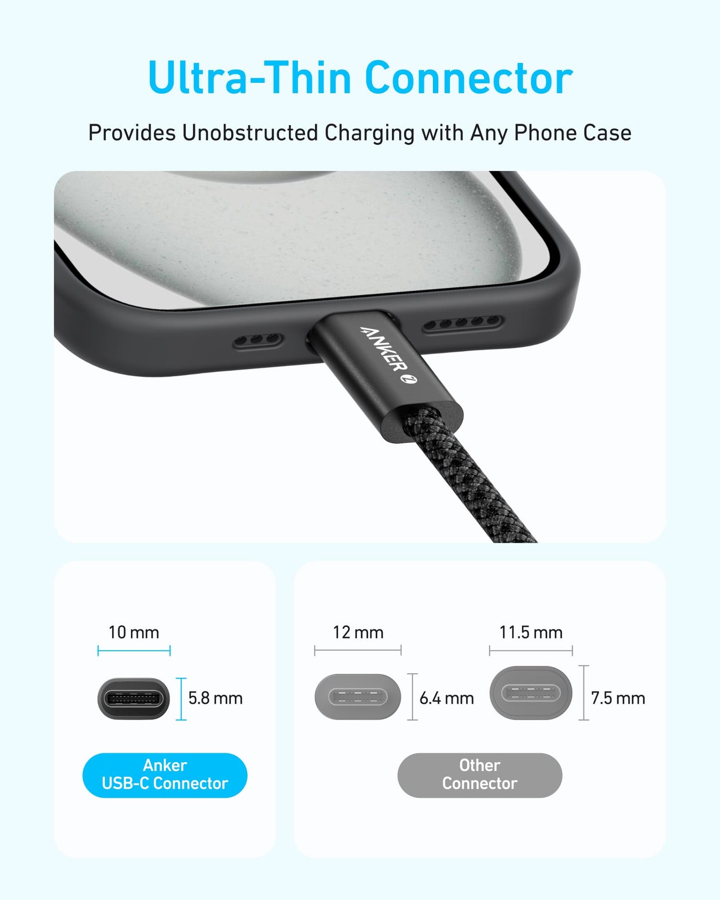 Anker Zolo USB C to USB C Cable, Braided and Dirt-Free Type-C Fast Charging Cable, Slim Connector, for iPhone 17 Series, MacBook (240W) (White, 6FT)