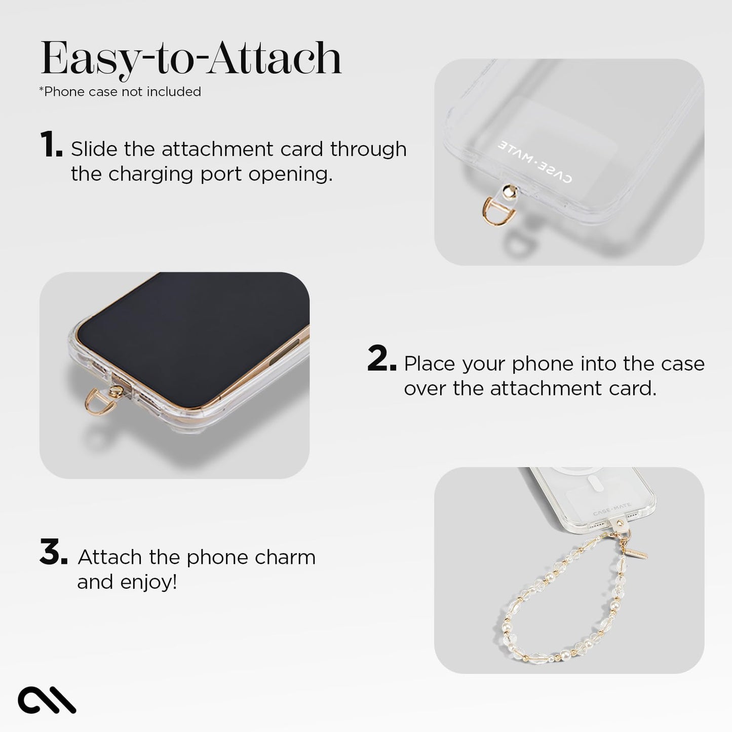Case-Mate Phone Charm Wrist Strap w/Pearls & Crystals - Crystal Pearl Gold