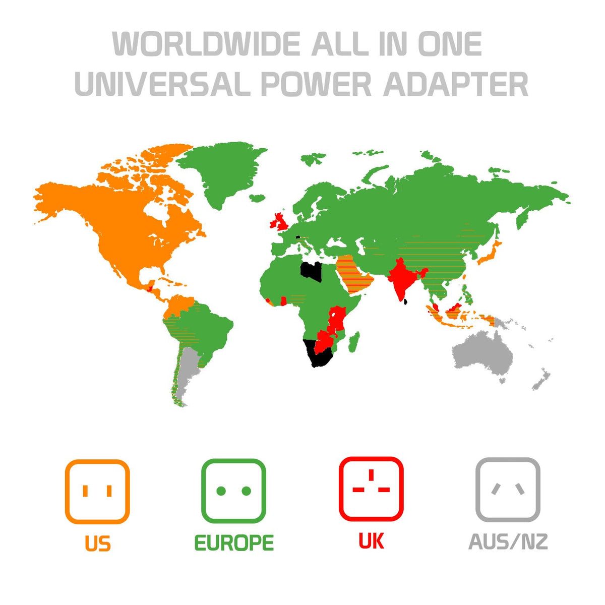Portable Worldwide Universal Power Adapter Converter All in One International Wall Charger Plug for Wall Plug Input in USA EU UK France Italy Australia India Outlets (with USB-A and USB-C)