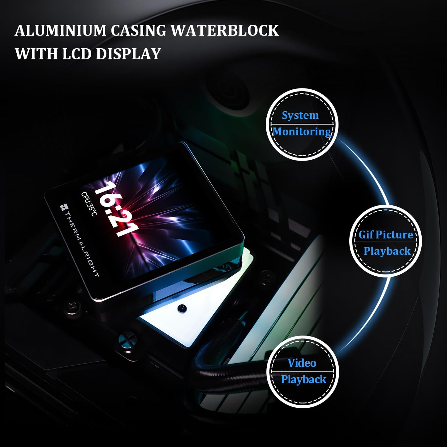 Thermalright Grand Vision 360 ARGB Black CPU AIO Cooler,PC 360 Specification Water Cooler System,IPS LCD Screen with 480x480 Resolution,for