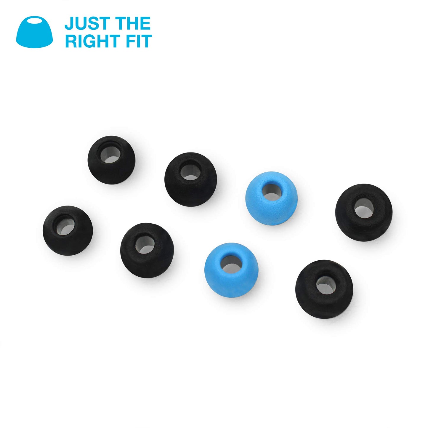 JLab Cloud Foam Earbud Tips, Universal fit, Memory Foam, Moisture Wicking, Black/Blue, 4 Pairs