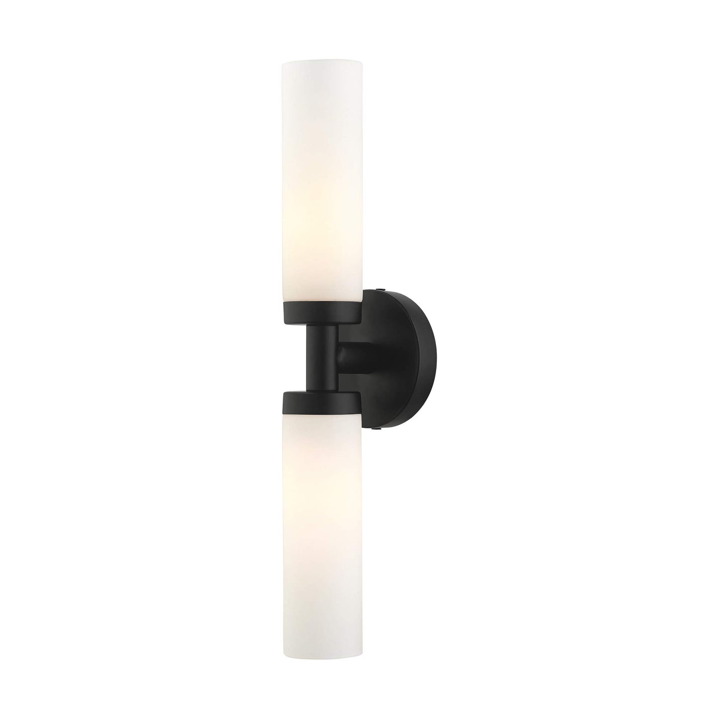 Livex Lighting 10104-04 Aero Collection ADA 2-Light Bathroom Vanity Light with Satin Opal White Glass Cylinder Shades, Black, 18 x 4.25